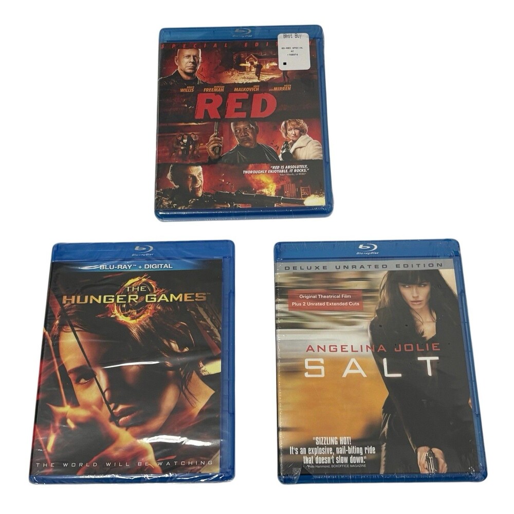 3 Sealed Blu-Ray DVD Movies NIP Factory Sealed Red, Salt & Hunger Games